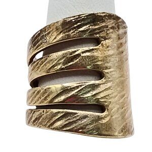 Vintage Handmade Women Silver Plated Wide Band Ring Size 8.5 Unique Abstract Art